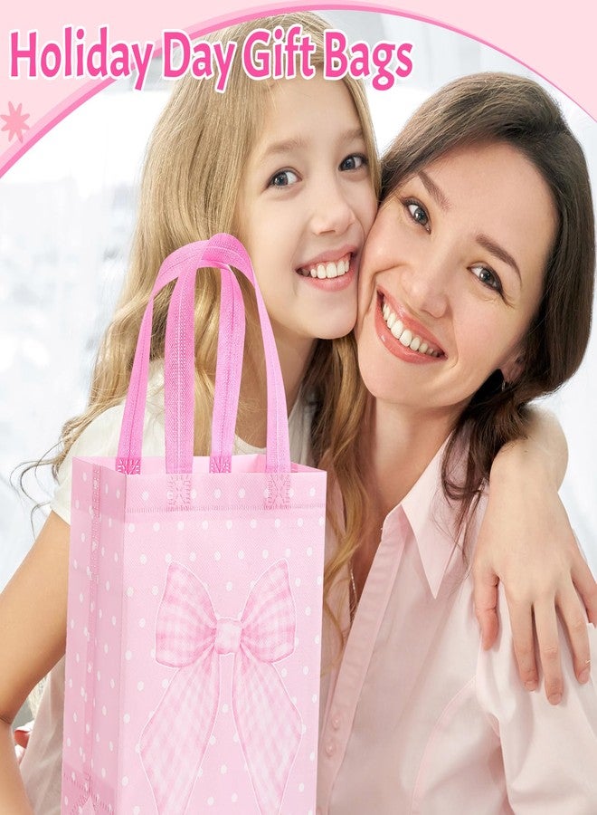 Wovnet 30 Pcs Valentines Pink Bow Gift Bags Reusable Non Woven Party Favors Coquette Bow Goodie Treat Bags with Handle for Galentines Girls Birthday Wedding Bridal Tea Party 10 x 8 x 4in - Image 4